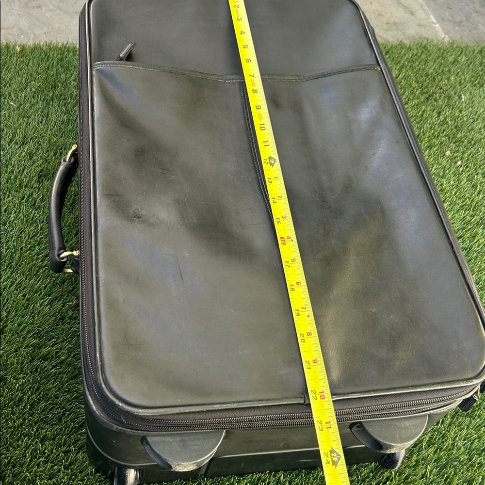 COACH 22" Charcoal Black Leather Rolling HERITAGE CHECK Suitcase Carry On VTG - Picture 11 of 16